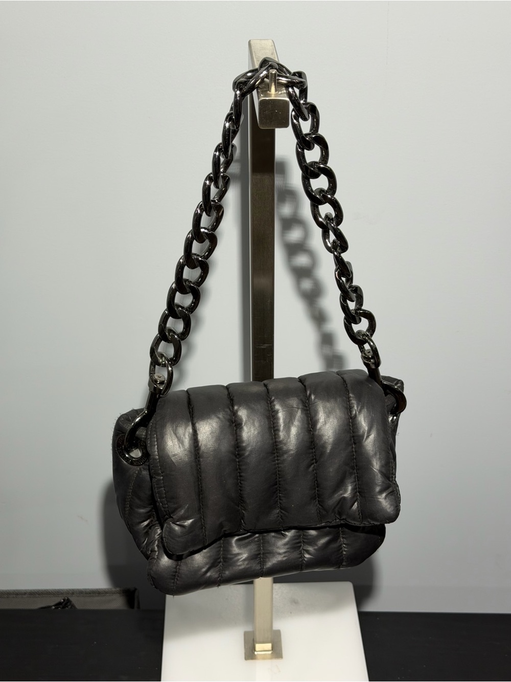 Think Royln Quilted Black Chain-Handle Shoulder Bag